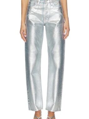 Good American Silver High-Rise Straight-Leg Jeans